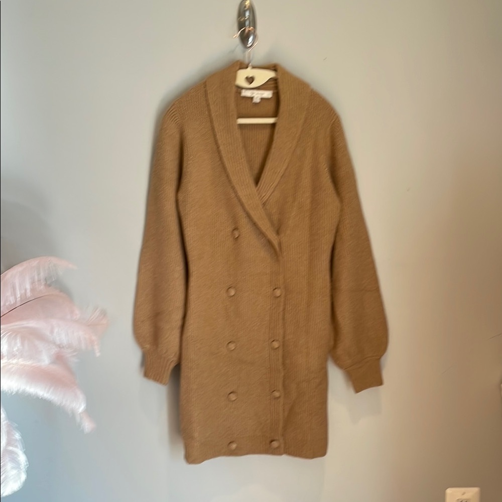 Cozy Anthropologie Double-Breasted Sweater dress in camel, XS
